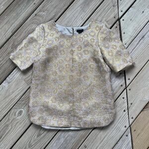 J.Crew Women's Gold Silk Blend Jacquard Printed Top Size 2
